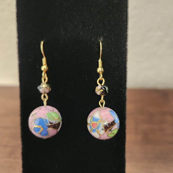 Vintage Cloisonne Beaded Earrings - Picture 2 of 5